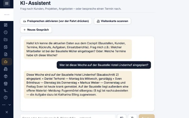 KI-Assistent in Kravex beantwortet Fragen zum Betrieb