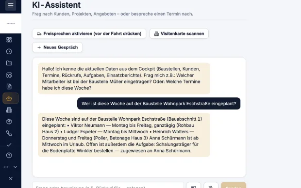 KI-Assistent in Kravex beantwortet Fragen zum Betrieb