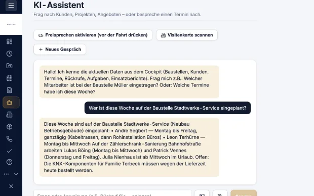 KI-Assistent in Kravex beantwortet Fragen zum Betrieb