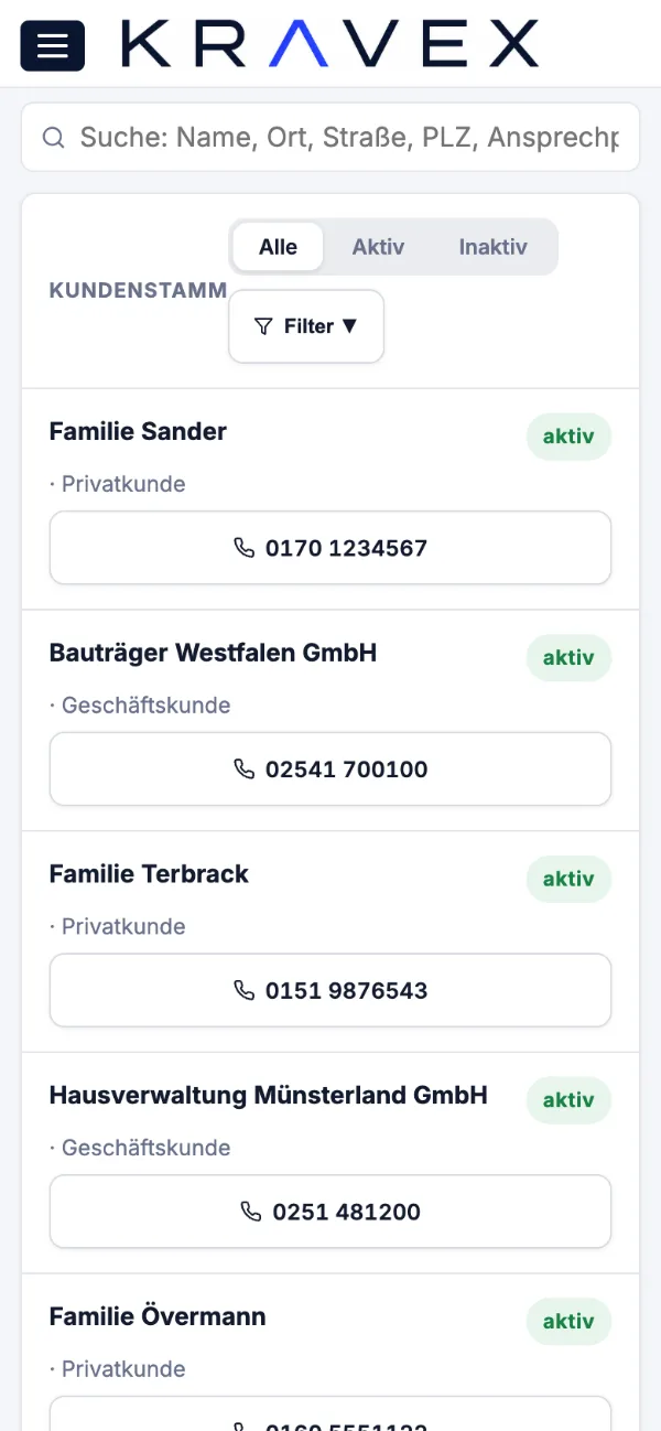 Kunden in der Monteuransicht von Kravex auf dem Handy