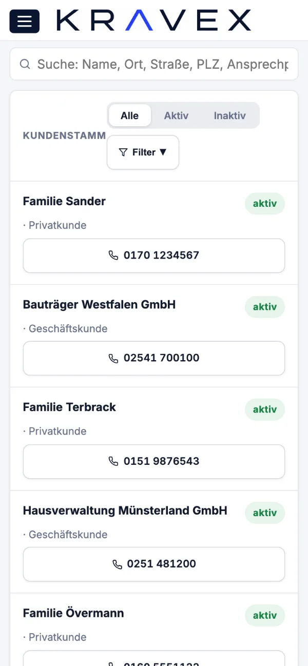Kunden in der Monteuransicht von Kravex auf dem Handy